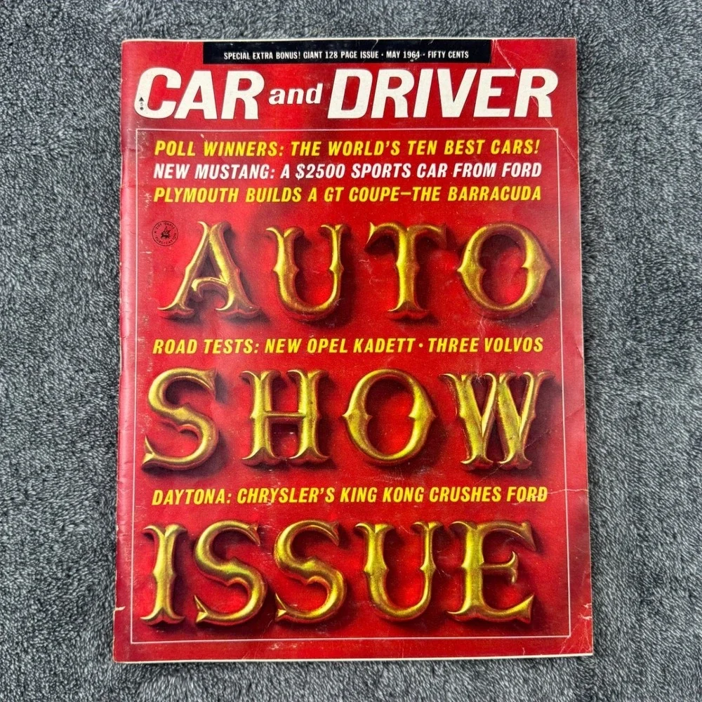 Vintage Car and Driver Magazine May 1964 Ford Mustang Debut‎ Auto Show Issue